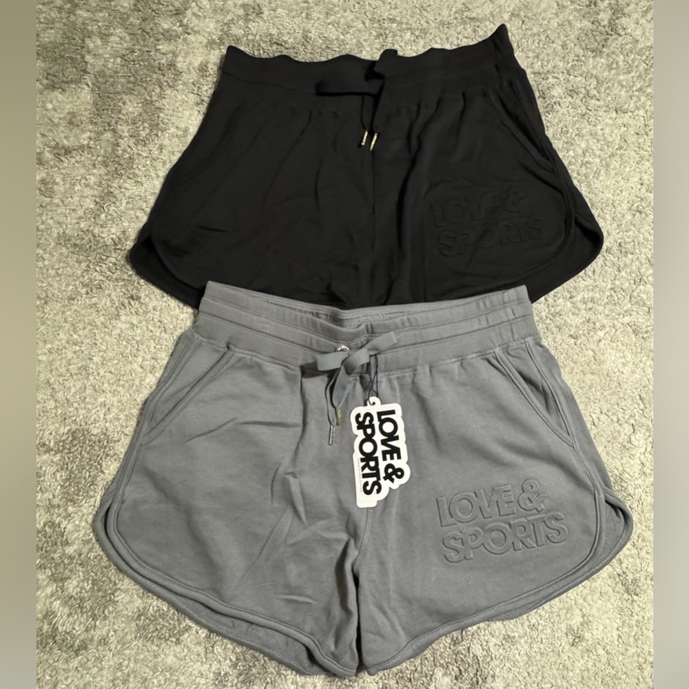 Black and Gray Athletic Shorts with Dolphin Cut and Drawstring Waistband